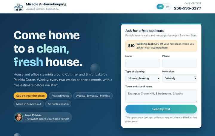Miracle & Housekeeping website on a computer screen